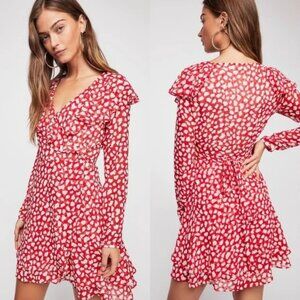 NWOT Free People Womens Ruffled Wrap Mini Dress size S